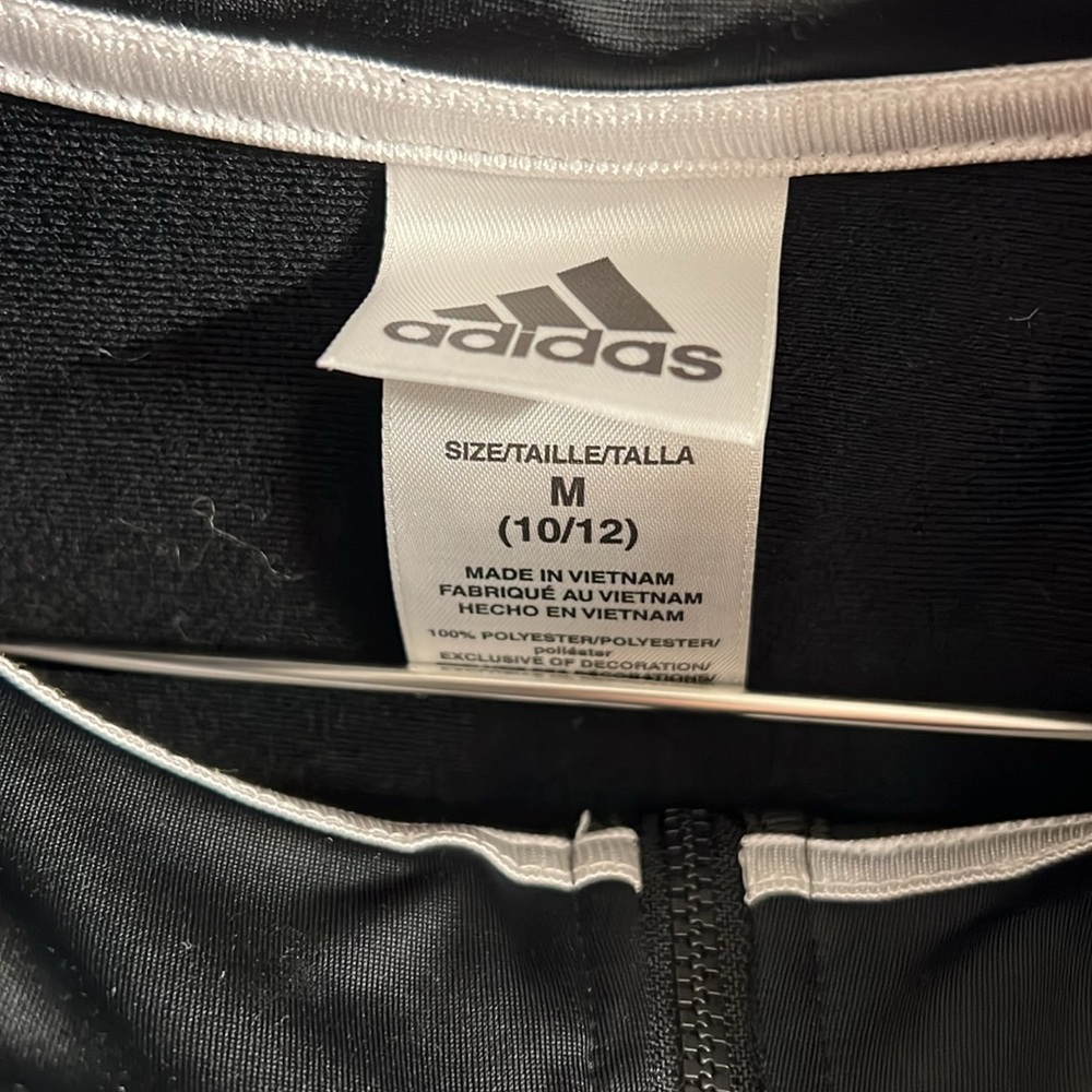 Adidas Boy Girl Black & White Full Zip Track Jacket, Size M 10-12 - Picture 3 of 3